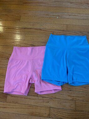 2 Women's High-Rise ButterBliss Bike Shorts - Wild Fable Pink and Blue Bundle M